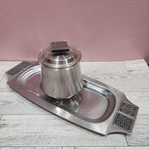 Vintage Rogers Insilco Fashion Stainless Steel Sugar Container And Tray